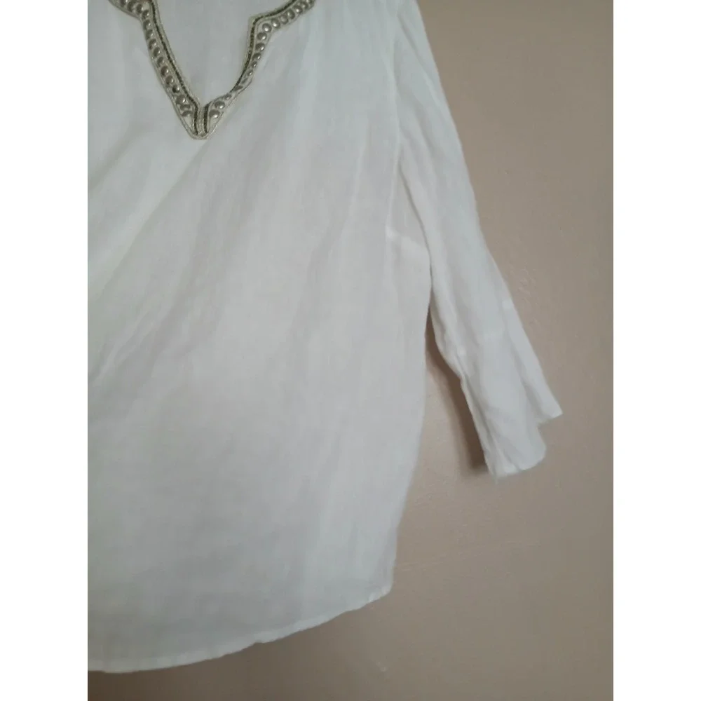 J Jill Top XL Love Linen Tunic Embroidered Cottage Hippie Peasant Boho Bohemian